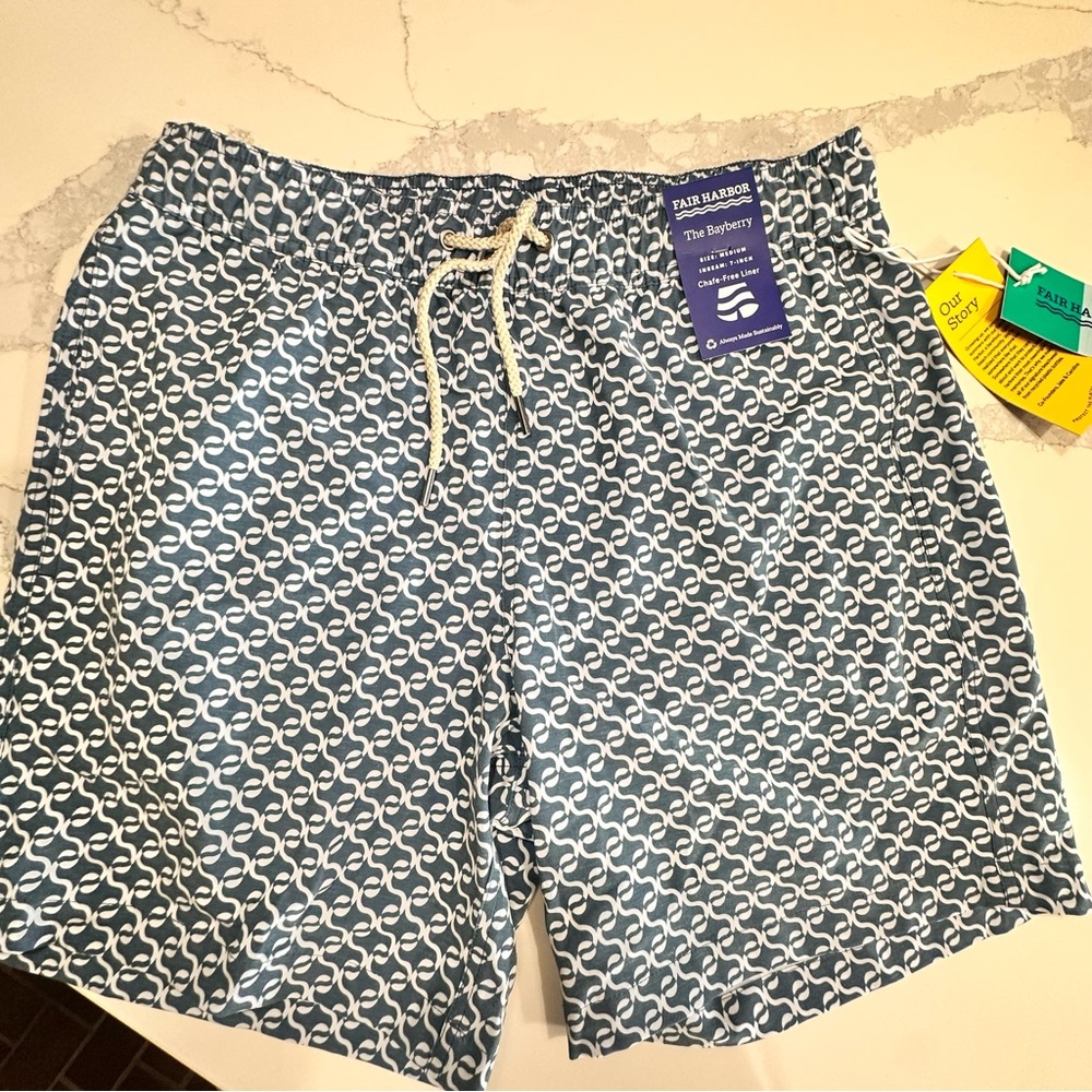 Fair Harbor Men's Navy Patterned Swim Trunks
